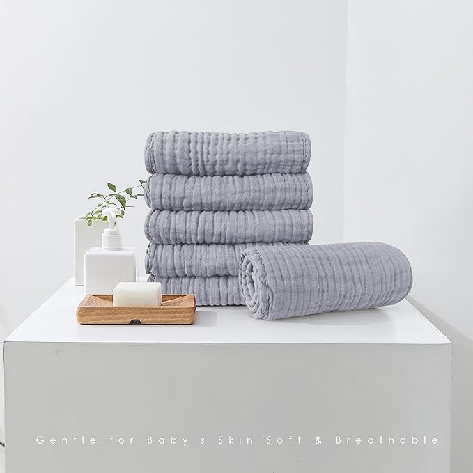 Muslin Burp Cloths 100% Cotton Large 20''x10'' Extra Soft and Absorbent Baby Wash Cloths Spit Up Rags - Baby Burping Cloth for Boys Girls Items(12 Pack Grey)