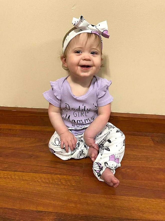 AMAWMW Newborn Baby Girl Clothes Infant Baby Ruffle Romper Pants Summer Outfits 4PCS Gifts Set Toddler Girls' Clothing