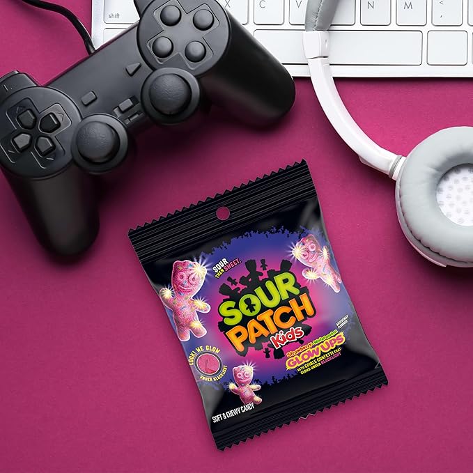 SOUR PATCH KIDS Glow Ups Strawberry-Watermelon Soft & Chewy Candy, Bulk Candy, 12-3.08 oz Bags