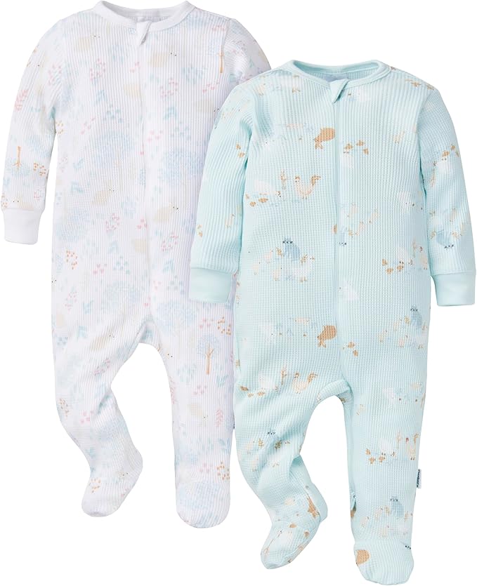 Gerber baby-girls 2-pack 2-way Zip Thermal Footed Sleep 'N Play