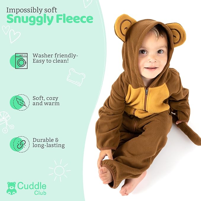 Cuddle Club Fleece Baby Bunting Bodysuit with Hood, Convertible Mittens & Booties, Car Seat Friendly, Soft & Warm, Easy Zip