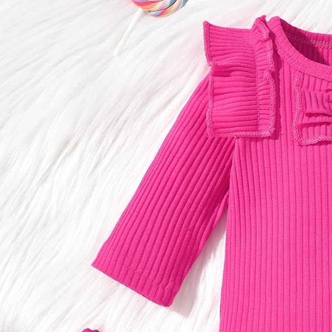Aalizzwell Preemie Newborn Infant Baby Girls Clothes Ribbed Bodysuit Pants Set Fall Winter Outfits