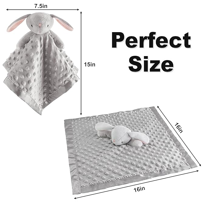 Pro Goleem Loveys for Babies - Soft Security Blanket Baby Snuggle Toy Newborn Stuffed Animals Baby Gifts for Boys and Girls, Grey Bunny 16 Inch