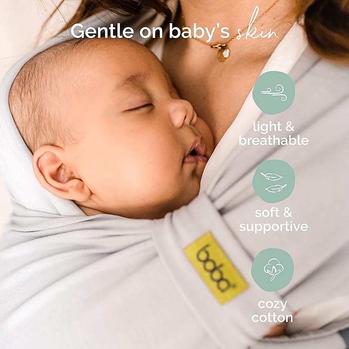Boba Bliss Pre-Wrapped Baby Carrier with Buckle - Newborn to 7-35 lbs Light, Breathable & Easy to Adjust Hybrid Infant Sling & Toddler Carrier - Certified Hip-Healthy for 0-18 Months - Gray