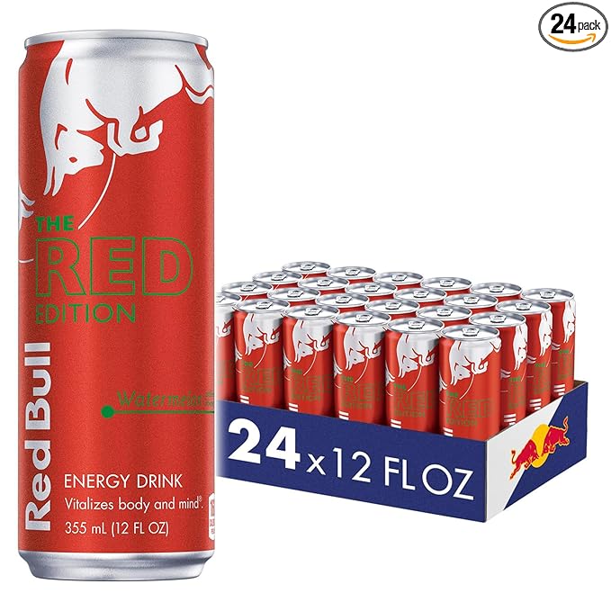 Red Bull Red Edition Energy Drink, Watermelon, with 114mg Caffeine plus Taurine & B Vitamins, 12 Fl Oz, Pack of 24 Cans
