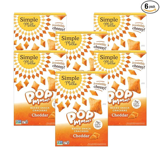 Simple Mills Pop Mmms Veggie Flour Baked Snack Crackers, Cheddar, Nothing Artificial, Kosher, Gluten Free & Non-GMO, 4 Ounce (Pack of 6)