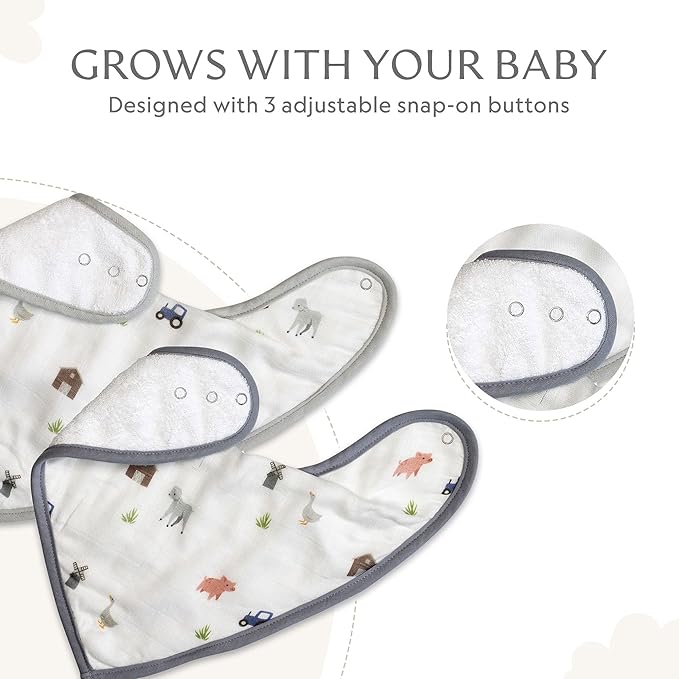 Bamboo Little Baby Bibs (Pack of 2) - Bibs with Adjustable Snaps- Absorbent Terry Backing