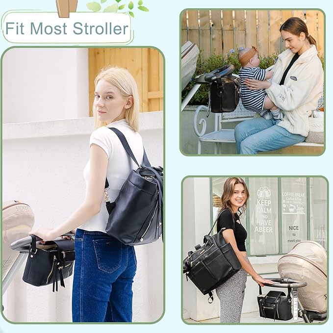 miss fong Stroller Organizer with Insulated Cup Holder Stroller Caddy Stroller Accessory BagStroller Diaper Bag Stroller Storage Stroller Bag with Adjustable Strap to Fit All Strollers (Black)