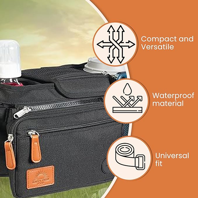 Universal Stroller Organizer with Cup Holder - Baby Caddy Organizer | Stroller Caddy Organizer w/ Anti-Slip Straps to Fit Various strollers like Uppababy, Doona, Nuna & More | Waterproof Walker Bag