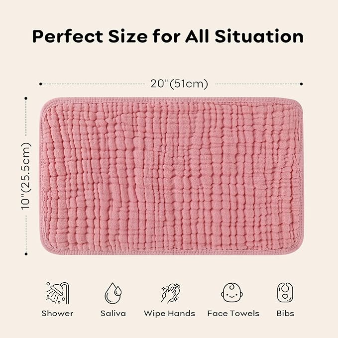 Looxii Muslin Burp Cloths Baby Girl 6 Pack - 20" x 10" - Ultra Soft & Absorbent, 6-Layer 100% Cotton for Spit Up & Drool- Gentle Burping Cloth, Baby Girl Newborn Essentials Shower Gifts, Bean Paste