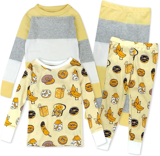 HonestBaby 4 Piece Pajamas Sleepwear Pjs 100% Organic Cotton for Infant Baby and Toddler Boys, Girls, Unisex