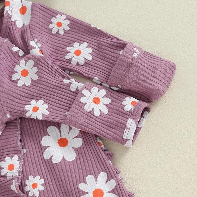 Newborn Girl Clothes Baby Girl Coming Home Outfit Zipper One-piece Outfits Ruffle Footie Bodysuit Jumpsuit Headband