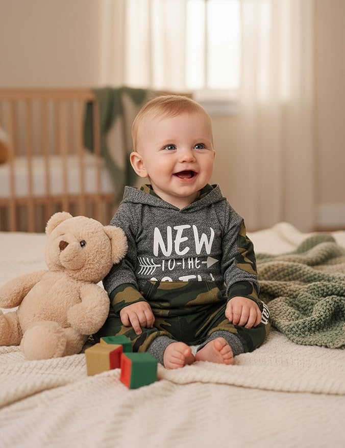 Fommy Newborn Baby Boy Clothes Plaid Letter Print Long Sleeve Hoodies + Long Pants 2PCS Fall Winter Outfits Set