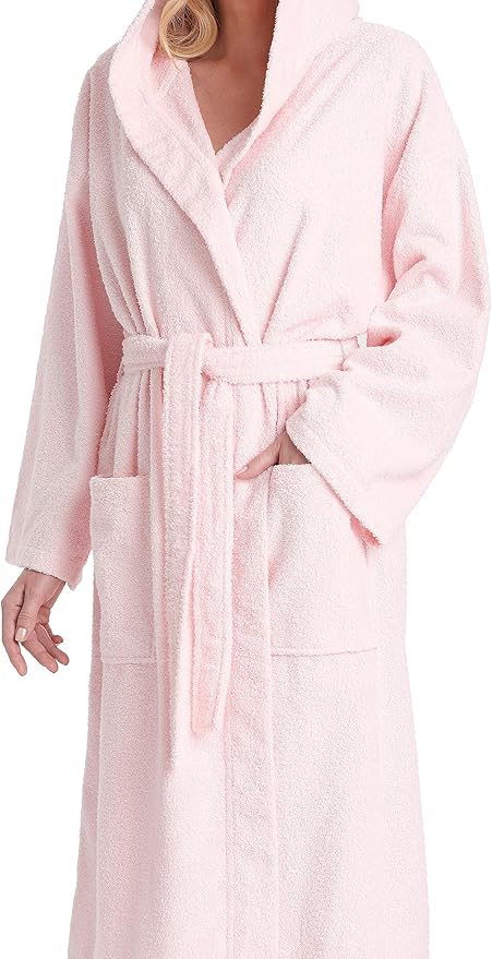 Arus Women's Hooded Classic Bathrobe Turkish Cotton Robe with Full Length Options