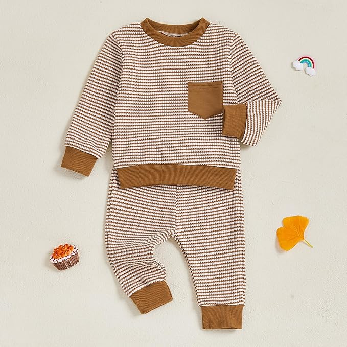 Baby Boy Toddler Fall Outfit Striped Sweatshirt Toddler Boy Winter Waffle Clothes 3 6 12 18 Months 2 3 T Pant Set