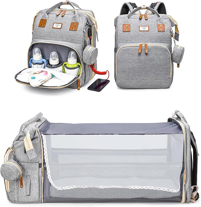 Diaper Bag Backpack, Large Waterproof Lightweight Diaper Bag with Changing Station, Insulated Pockets, USB Port & Stroller Straps, Travel Baby Bag for Mom and Dad, Baby Shower Gifts (Grey)