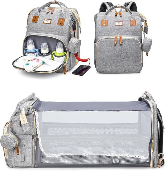 Diaper Bag Backpack, Large Waterproof Lightweight Diaper Bag with Changing Station, Insulated Pockets, USB Port & Stroller Straps, Travel Baby Bag for Mom and Dad, Baby Shower Gifts (Grey)