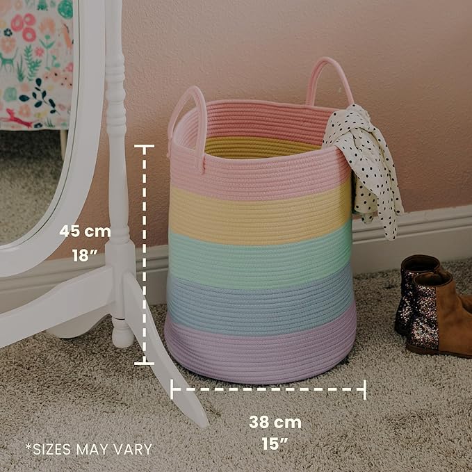 OrganiHaus Cotton Rope Basket for Rainbow Classroom Decor 15x18 | Toy Basket for Pastel Room Decor | Playroom Organization and Storage | Toy Bins & Book Basket | Tall Blanket Basket for Living Room