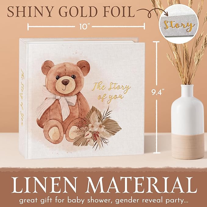 Elegant Design Baby Memory Book for Boy or Girl, Baby 5 Years Journal with Keepsake Sleeve, First Time Mom must have with 24 Baby Milestone Stickers, Scrapbook or Photo Album.