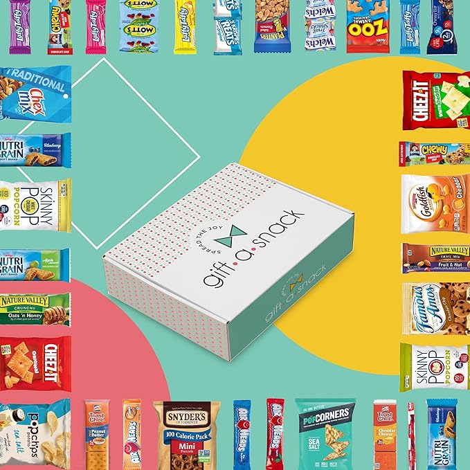 Gift A Snack - Back to School/Off to College Healthy Snack Box Care Package + Greeting Card (60 Count) Birthday Treats Gift Basket, Nutritious Granola Breakfast Bars, Office Food Assortments