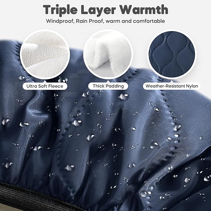 Winter Baby Car Seat Cover, Waterproof, Windproof Warm Fleece Breathable with Full Zipper for Newborn Car Seat, Navy