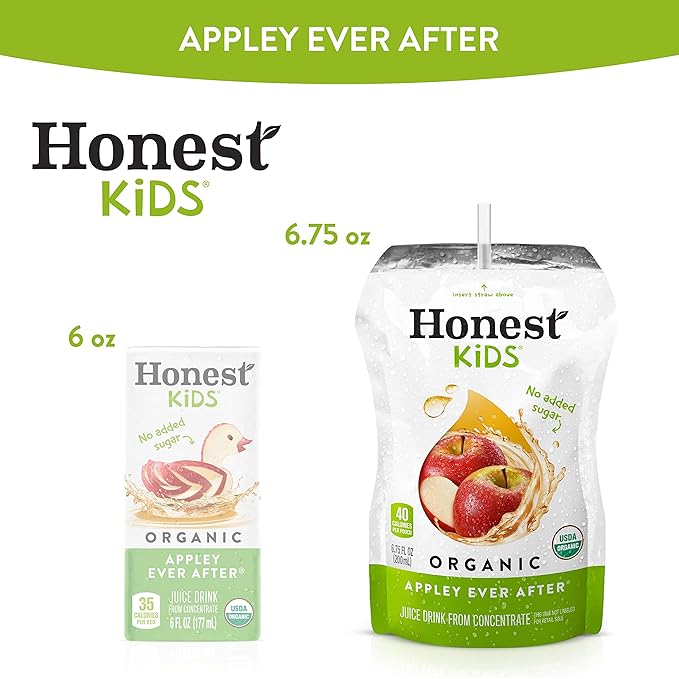 Honest Kids Appley Ever After, Apple Organic Fruit Juice Drink, 6.75 Fl Oz (32 Pack)