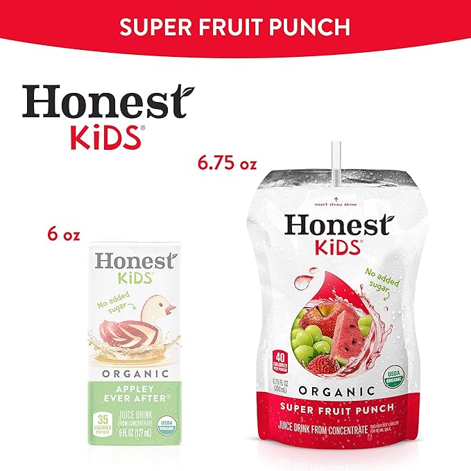 Honest Kids Super Fruit Punch Organic Fruit Juice Drink, 6.75 Fl Oz, 6.75 Fl Oz (Pack of 32)