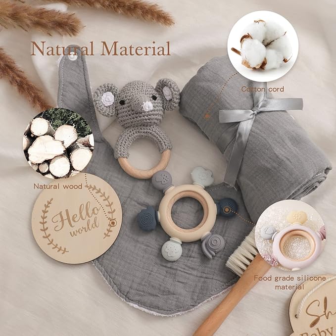 EERKEOD Baby Gift Set for Newborn New Baby Gift Set - Newborn Baby Essentials Baby Bath Set with Baby Blanket Baby Rattle - New Born Baby Girls Gift & Baby Boy Gifts for Baby Shower