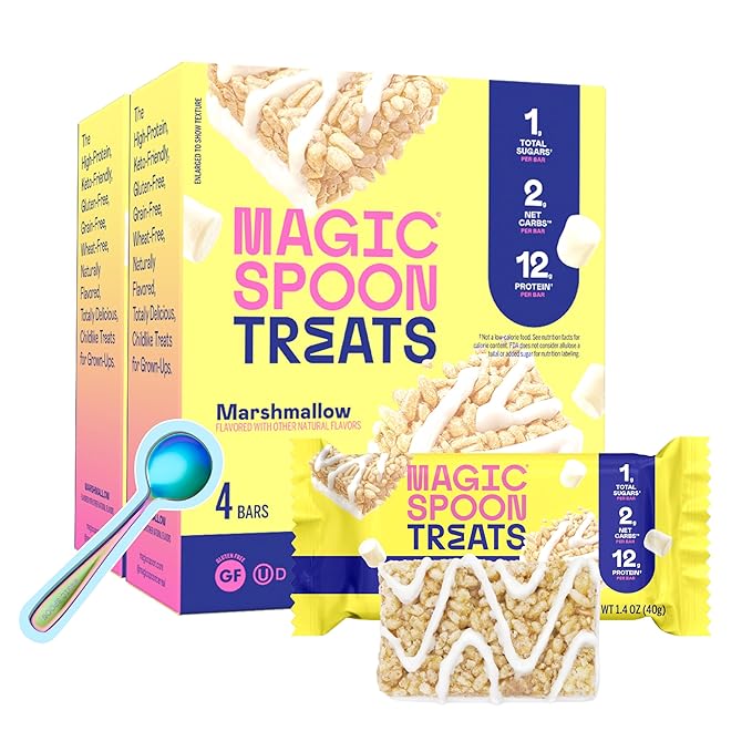 MAGIC SPOON Treats - High Protein, Low Carb, Keto Friendly, Low Sugar, Gluten Free, Crispy Protein Bar Cereal Bar, On-The-Go Healthy Snack (Marshmallow, 8 Bars)