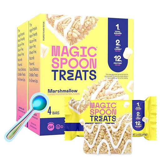 MAGIC SPOON Treats - High Protein, Low Carb, Keto Friendly, Low Sugar, Gluten Free, Crispy Protein Bar Cereal Bar, On-The-Go Healthy Snack (Marshmallow, 8 Bars)