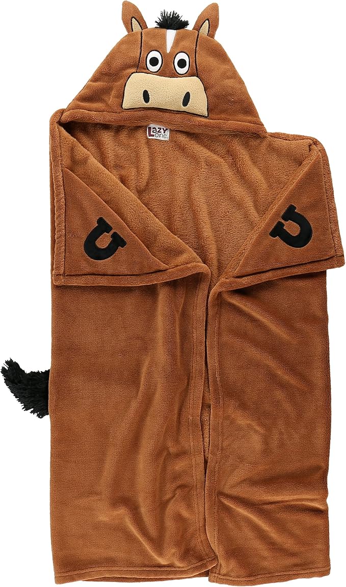Lazy One Wearable Hooded Blanket for Kids, Animal Hooded Blanket (Horse, Brown)