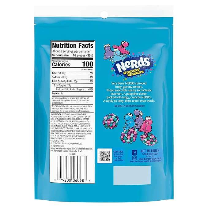 Nerds Gummy Clusters Candy, Very Berry, Resealable 8 Ounce Bag (Pack of 2)