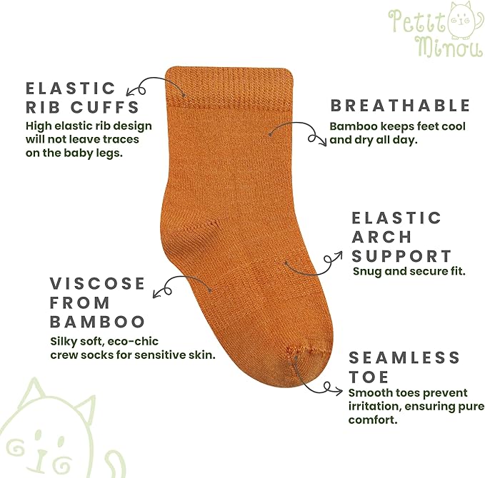Luna Seamless-Toe Viscose from Bamboo Crew Socks - Soft Eco-Friendly 6-Pack Baby & Toddler Socks