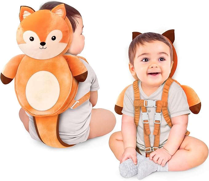 Little Family Baby Head Protector Backpack, Non-Toxic Hypoallergenic Toddler Head Protection Pillow for Falling, Secure, Durable, Fox (Orange)