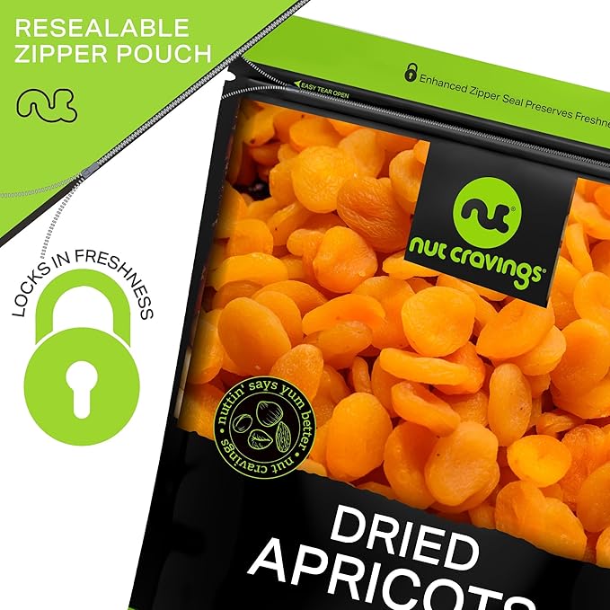 NUT CRAVINGS - Sun Dried Turkish Apricots, No Sugar Added (32oz, 2 LB) Bulk Dry Fruits Packed Fresh in Resealable Bag - Sweet Healthy Snack, Naturally Grown, Vegan, Kosher