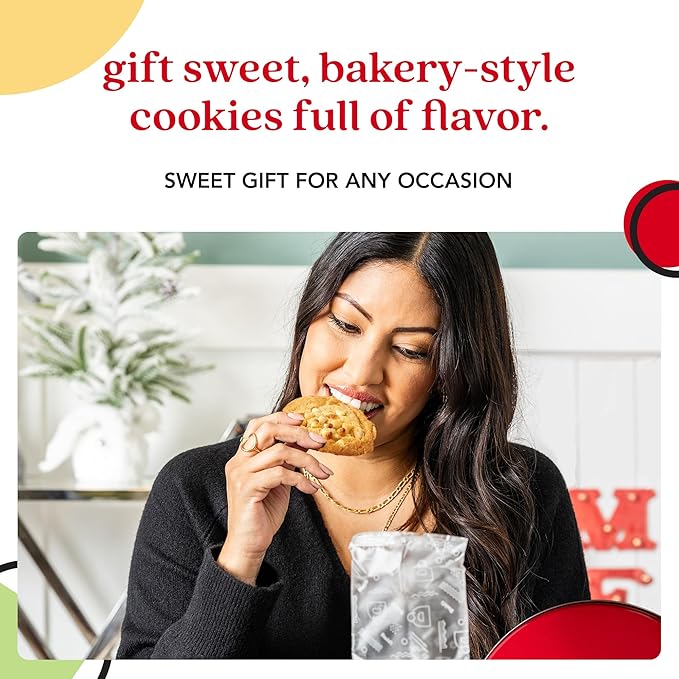 David's Cookies Fresh Baked Decadent Jumbo Vanilla Chip Macadamia Nut Cookies – 2lb Gift Basket Tin with 8 Large Vanilla Cookies – Bakery-Style Soft and Chewy Dessert for Birthdays, Special Occasions