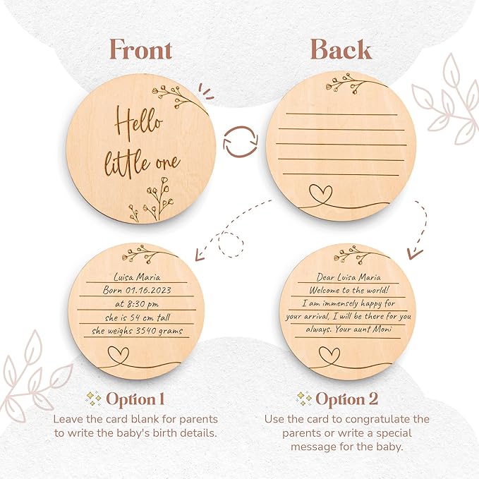 Mikito Organic Cotton Newborn Gifts Box, Unisex Loveys & Accessories incl. Muslin Baby Comforter + Baby Bandana Bib + Wooden Teether + Birth Announcement Sign