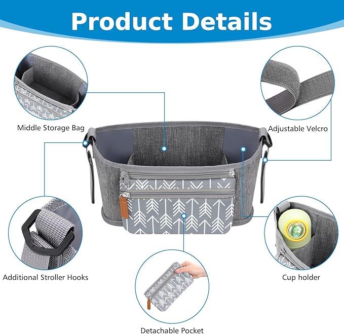Accmor Universal Stroller Organizer with Detachable Phone Bag, Stroller Bag Caddy Organizer Stroller Accessories for Uppababy, Baby Jogger, Nuna, Doona, Britax Strollers