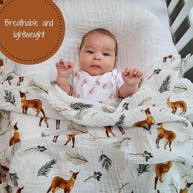 LollyBanks Swaddle Blanket | 100% Muslin Cotton | Newborn and Baby Nursery Essentials for Boys, Registry | Deer Print
