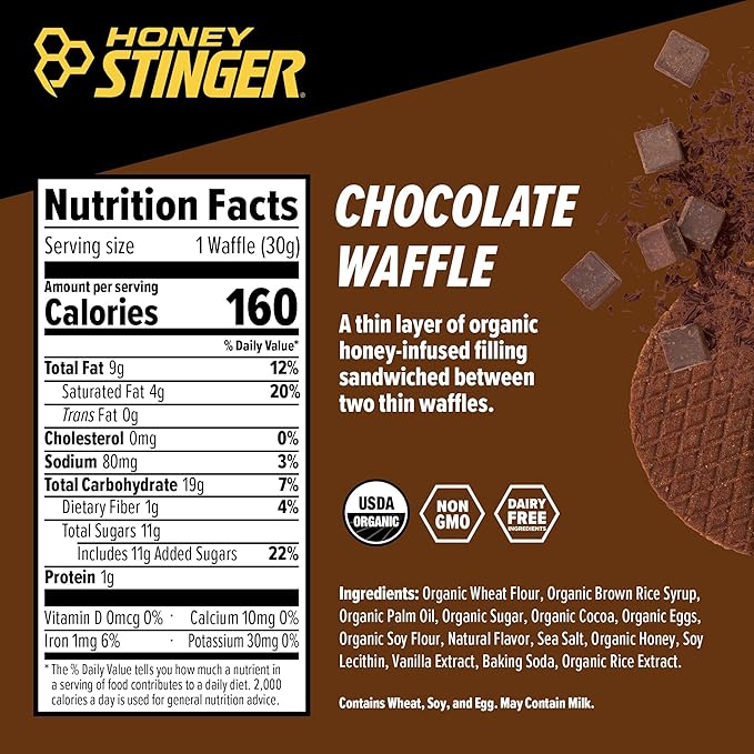 Honey Stinger Organic Chocolate Waffle, Energy Stroopwafel for Exercise, Endurance and Performance, Sports Nutrition for Home & Gym, Pre and Post Workout, Box of 16 Waffles, 16.96 Ounce
