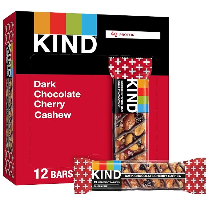 KIND Nut Bars, Dark Chocolate Cherry Cashew, Healthy Snacks, Gluten Free, 4g Protein, 12 Count