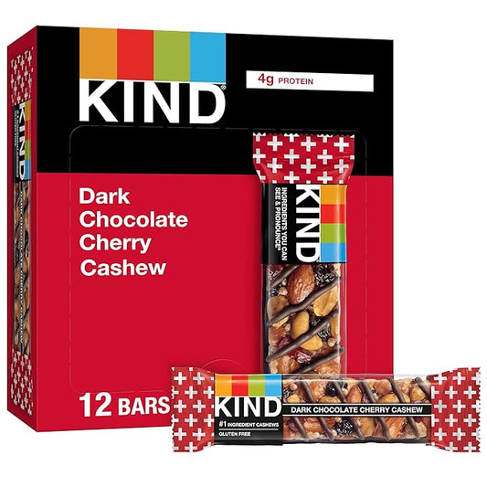 KIND Nut Bars, Dark Chocolate Cherry Cashew, Healthy Snacks, Gluten Free, 4g Protein, 12 Count