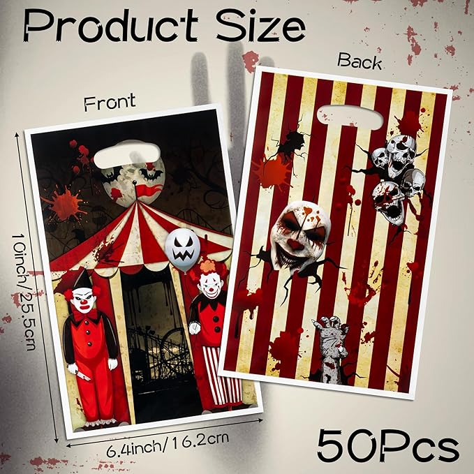 Halloween Circus Party Favor Bags - 50Pcs Carnival Circus Goody Candy Treat Gifts Bags, Carnival Theme Party Decorations for Kids Girls Boys Halloween Carnival Theme Events Supplies