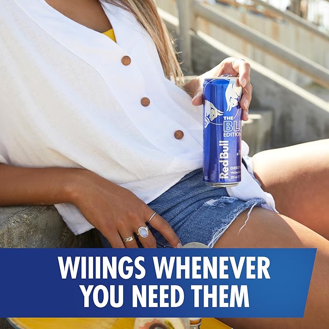 Red Bull Blue Edition Energy Drink, Blueberry, with 80mg Caffeine plus Taurine & B Vitamins, 8.4 Fl Oz, 6 Packs of 4 Cans (Pack of 24)