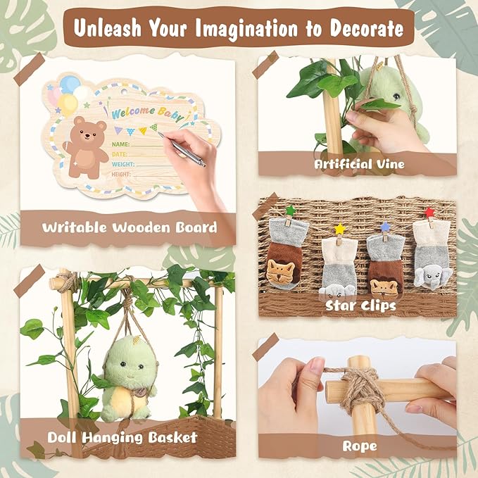 Wooden Woven Baby Shower Crate – Foldable Storage Basket with Handles, Handwoven Gift Box for Baby Shower & Newborn Essentials, Welcome Gift for Baby Shower, Newborn Boys Girls