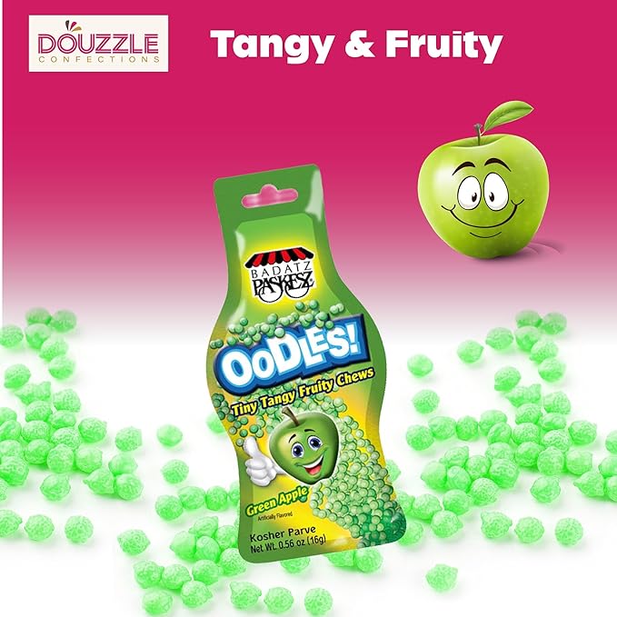 DOUzzle Back To School Oodles Apple Tiny Tangy Fruity Chews Mix (12 Count, 1 Pack) Individually Wrapped, Party Favor, Goodie Bag & Pinata Filler - Kosher Parve