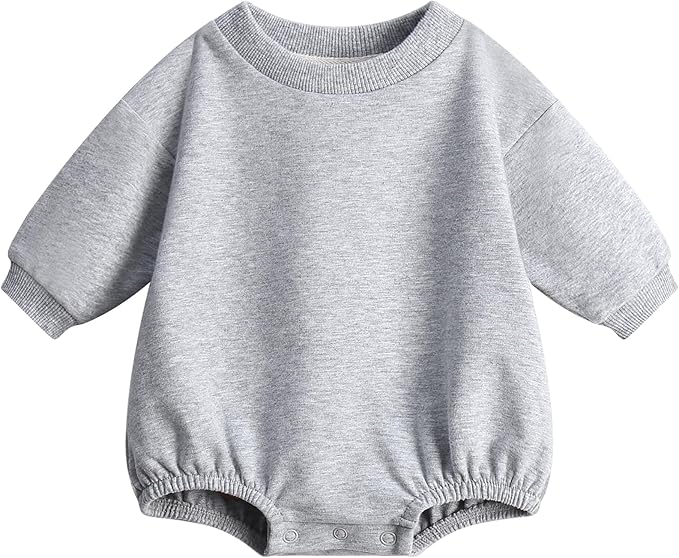 Bafeicao Baby Boy Girl Sweatshirt Romper Organic Cotton Solid Color Long Sleeve Bubble Romper Oversized Warm Fall Winter