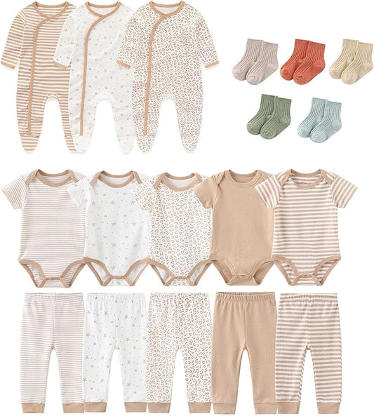 Baby Boy Girl 18 Pack Layette Set Cotton Infant Unisex Clothes and Accessories New born Essentials Clothing Sets