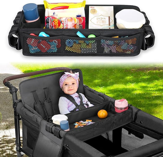 AROUY Stroller Snack Tray Attachment - Easy to Clean Universal Stroller Snack Tray for Wonderfold Wagon W4 Accessories with Cup Holder (L (W4 Model))