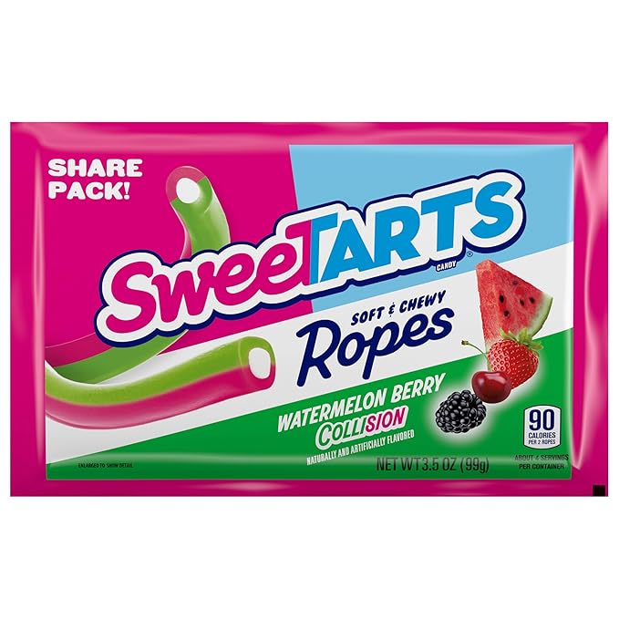 SweeTARTS Ropes, Candy, Watermelon Berry Collision, Soft and Chewy, 3.5 oz (Pack of 12)